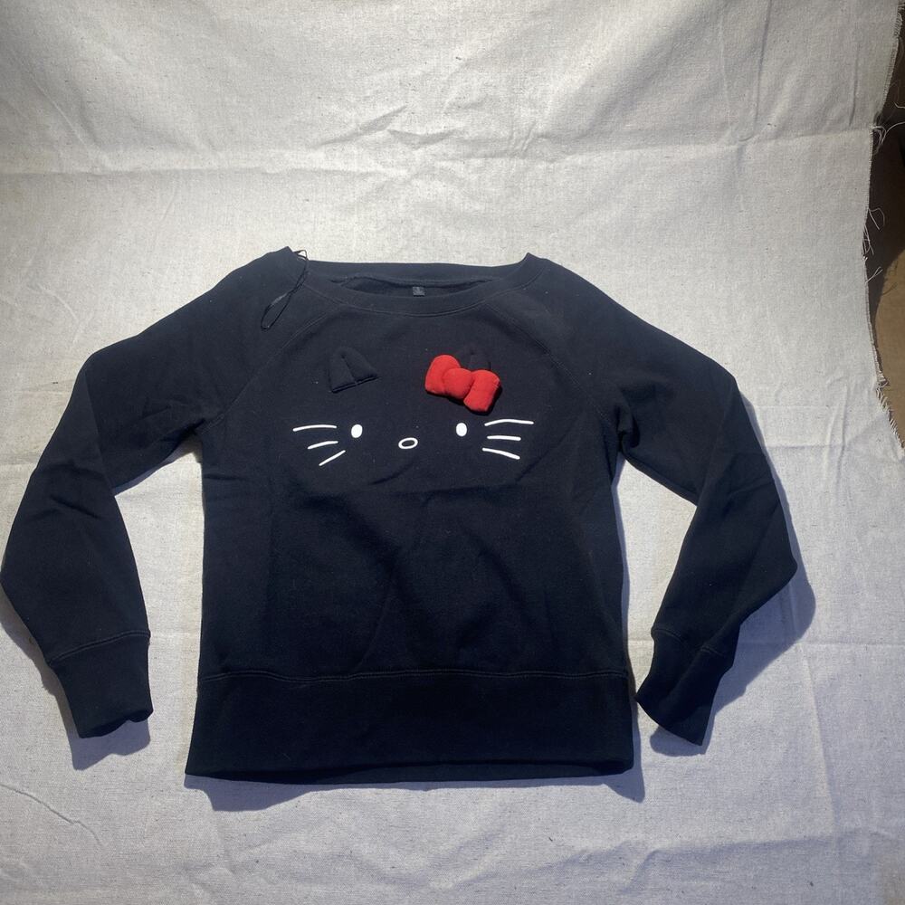 VANS X Hello Kitty Women's Sweatshirt S Black Logo Graphic Crewneck 3D Bow t2